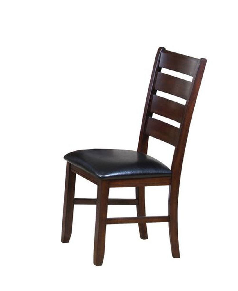 Set of Two Espresso And Brown Upholstered Faux Leather Ladder Back Dining Side Chairs HomeRoots