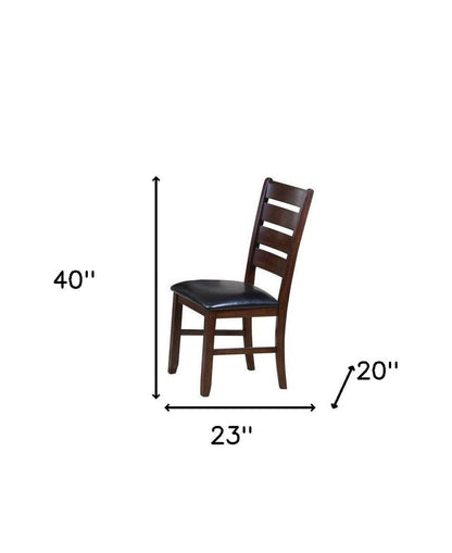 Set of Two Espresso And Brown Upholstered Faux Leather Ladder Back Dining Side Chairs HomeRoots