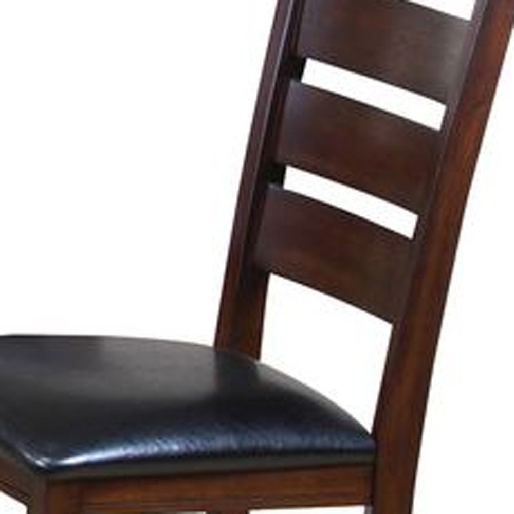 Set of Two Espresso And Brown Upholstered Faux Leather Ladder Back Dining Side Chairs HomeRoots