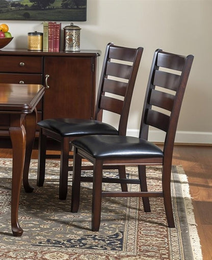 Set of Two Espresso And Brown Upholstered Faux Leather Ladder Back Dining Side Chairs HomeRoots