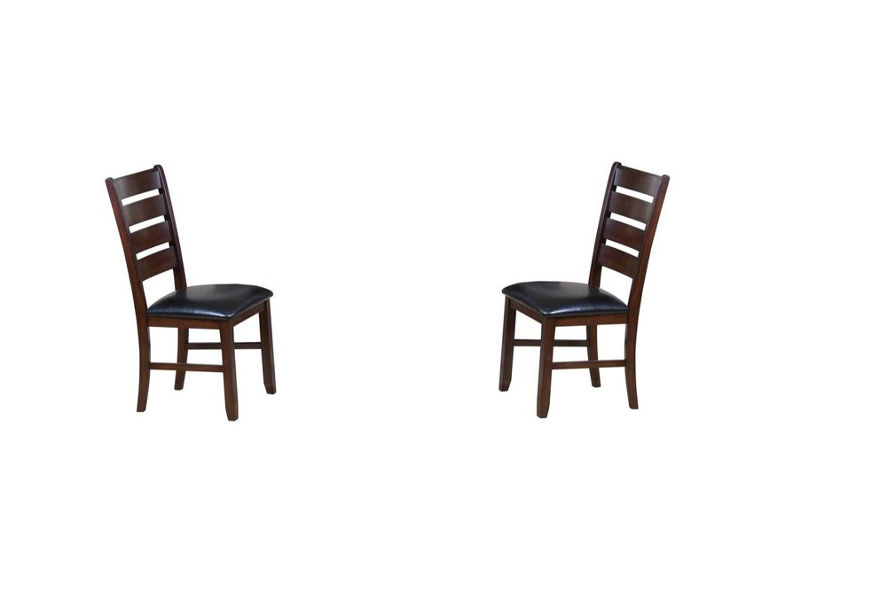 Set of Two Espresso And Brown Upholstered Faux Leather Ladder Back Dining Side Chairs HomeRoots
