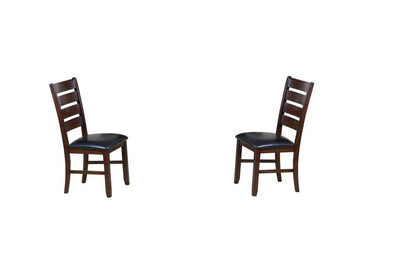 Set of Two Espresso And Brown Upholstered Faux Leather Ladder Back Dining Side Chairs HomeRoots