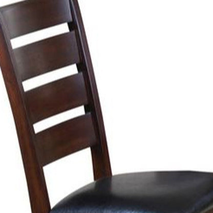 Set of Two Espresso And Brown Upholstered Faux Leather Ladder Back Dining Side Chairs HomeRoots