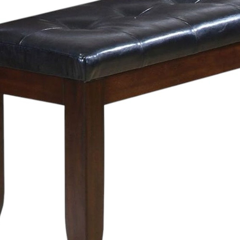 48" Black and Espresso Faux Leather Upholstered Bench HomeRoots