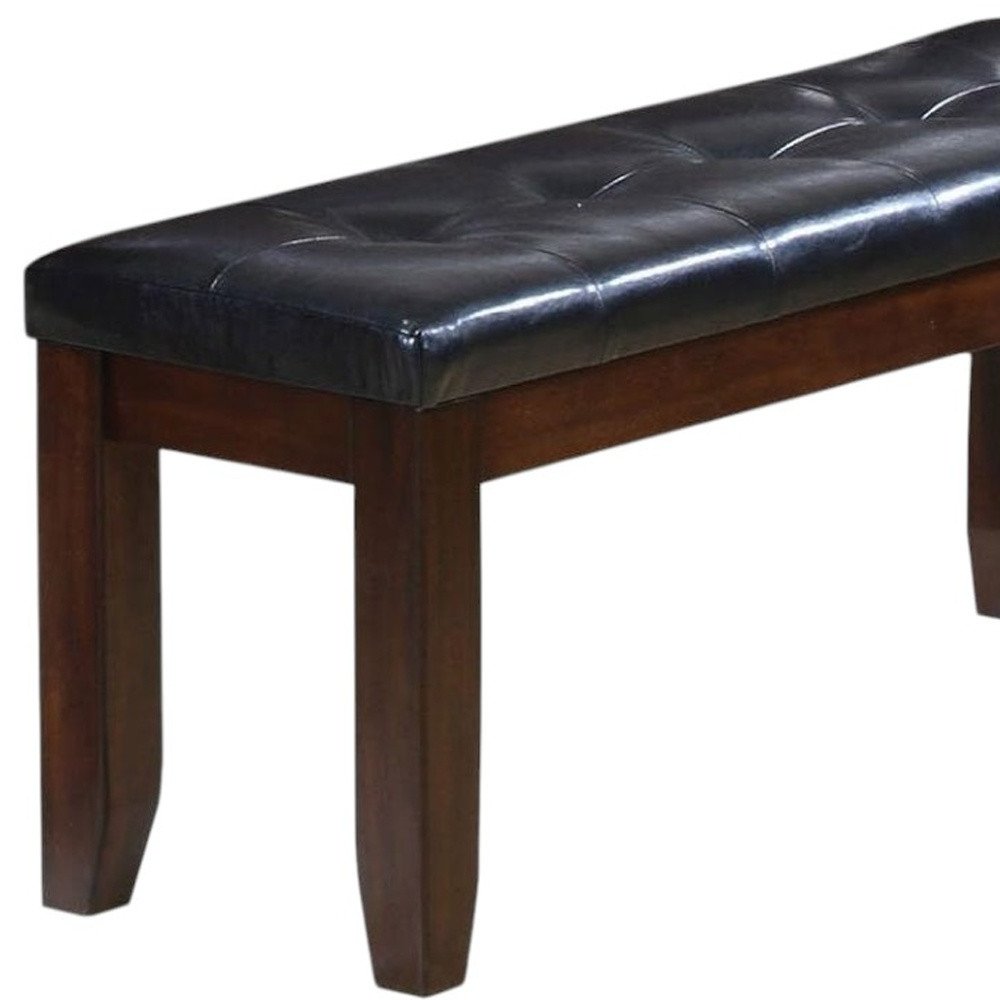 48" Black and Espresso Faux Leather Upholstered Bench HomeRoots