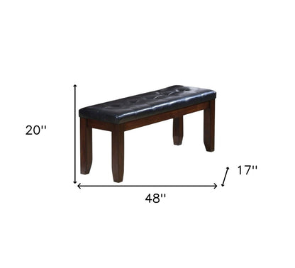 48" Black and Espresso Faux Leather Upholstered Bench HomeRoots