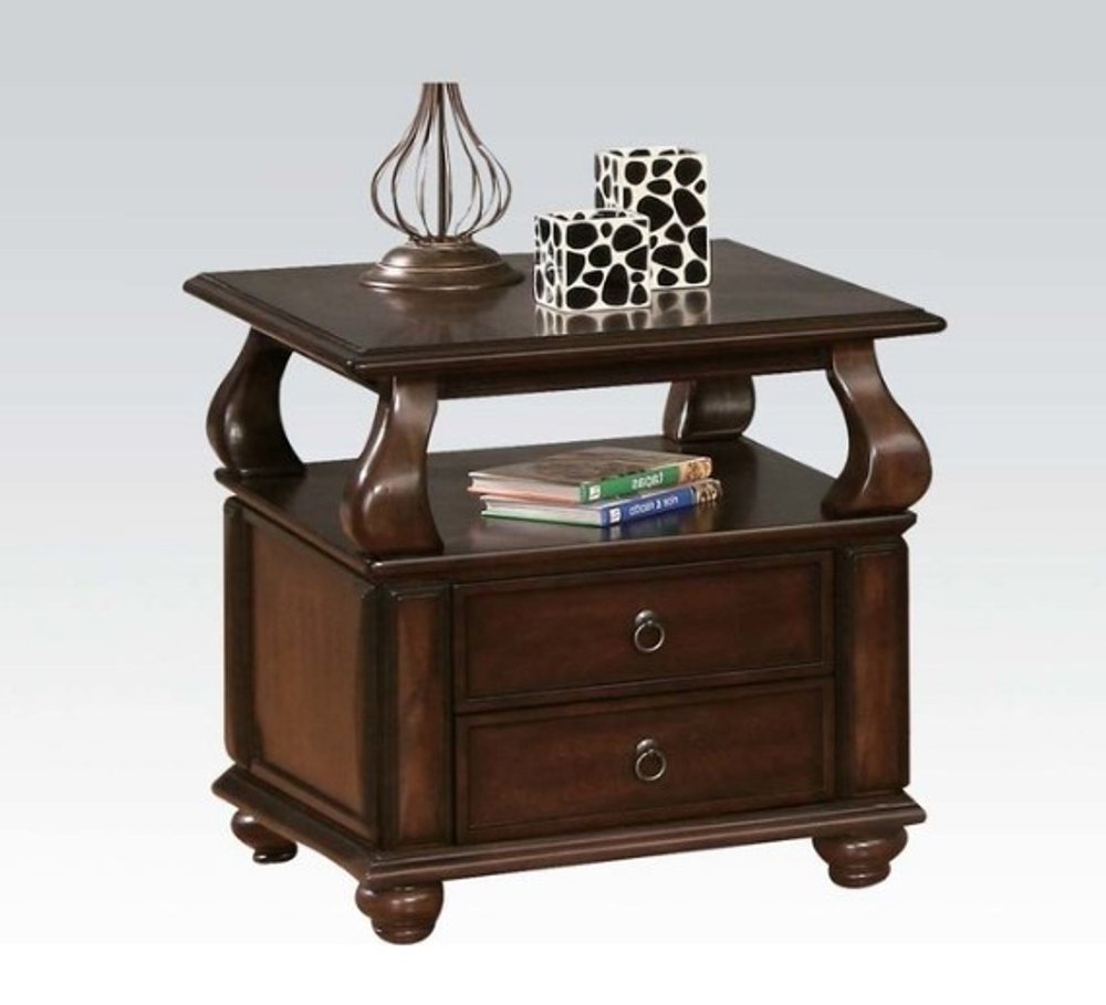 26" Brown Solid Wood Square End Table With Two Drawers And Shelf HomeRoots