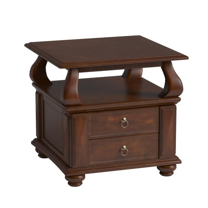 26" Brown Solid Wood Square End Table With Two Drawers And Shelf HomeRoots