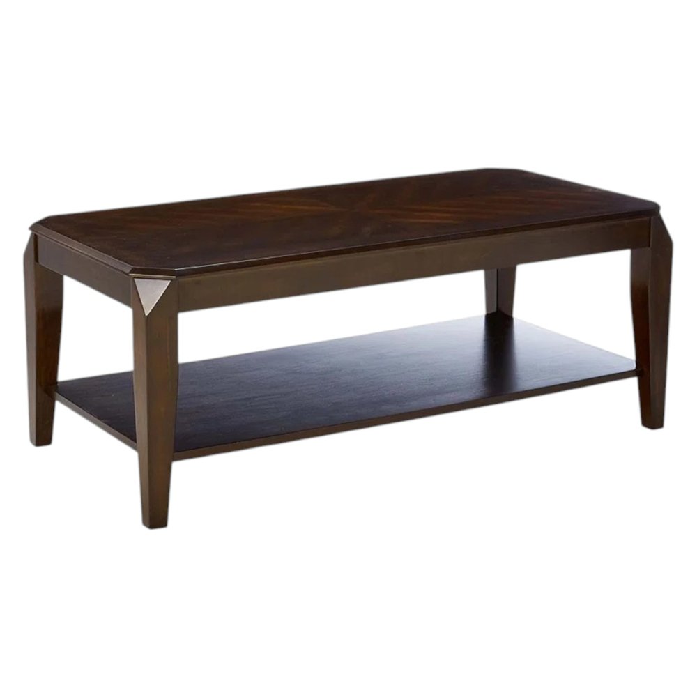 Dark Brown Solid Wood Coffee Table With Shelf — view 1