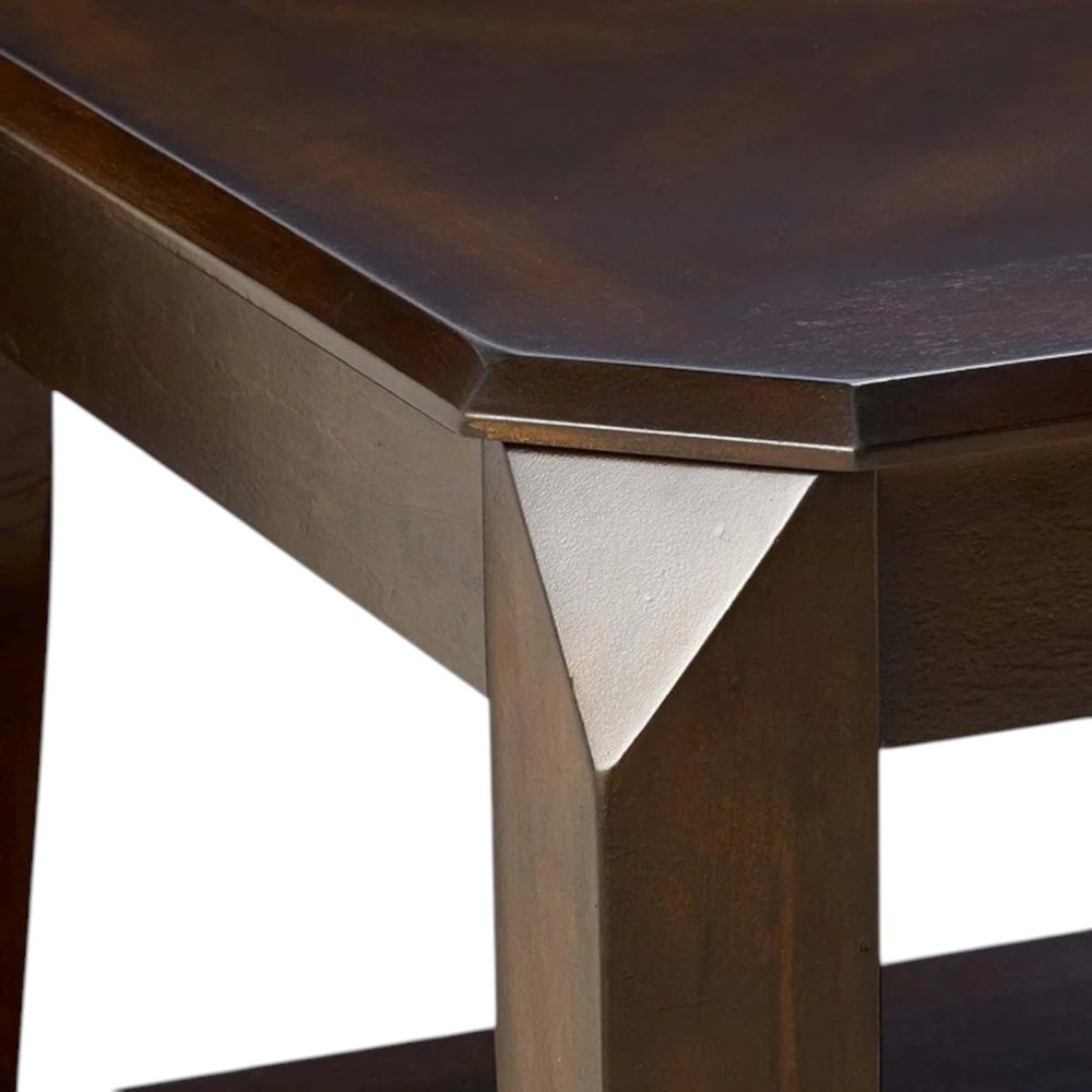 Dark Brown Solid Wood Coffee Table With Shelf — view 2
