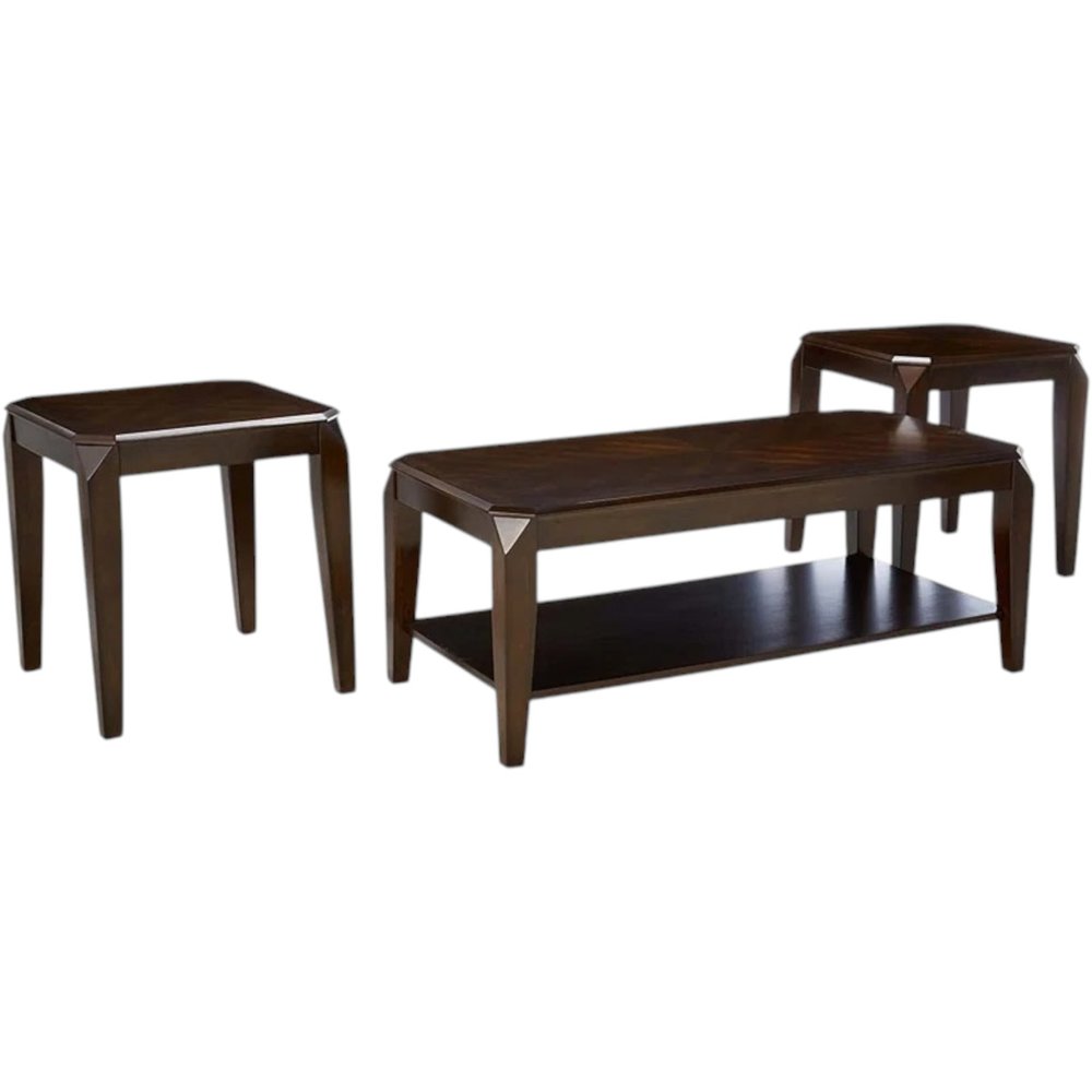 Dark Brown Solid Wood Coffee Table With Shelf — view 3
