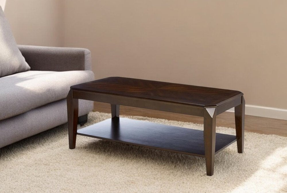 Dark Brown Solid Wood Coffee Table With Shelf HomeRoots