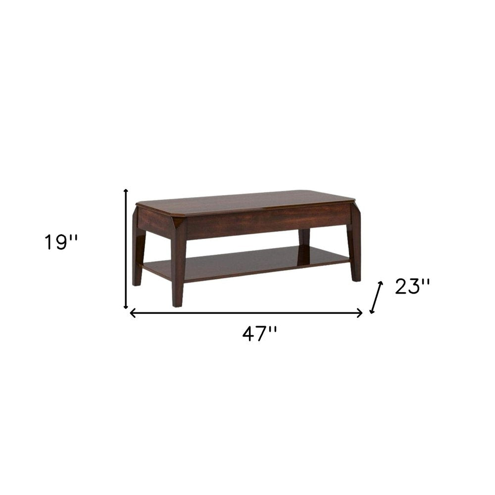 47" Dark Brown Wood Lift Top Coffee Table With Shelf HomeRoots
