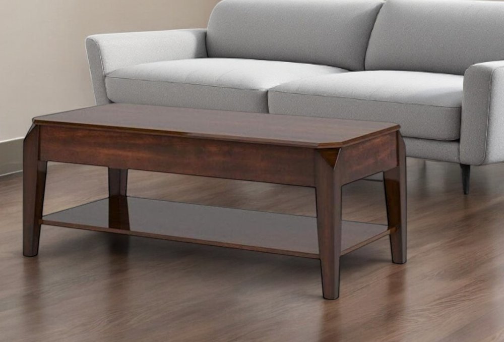 47" Dark Brown Wood Lift Top Coffee Table With Shelf HomeRoots