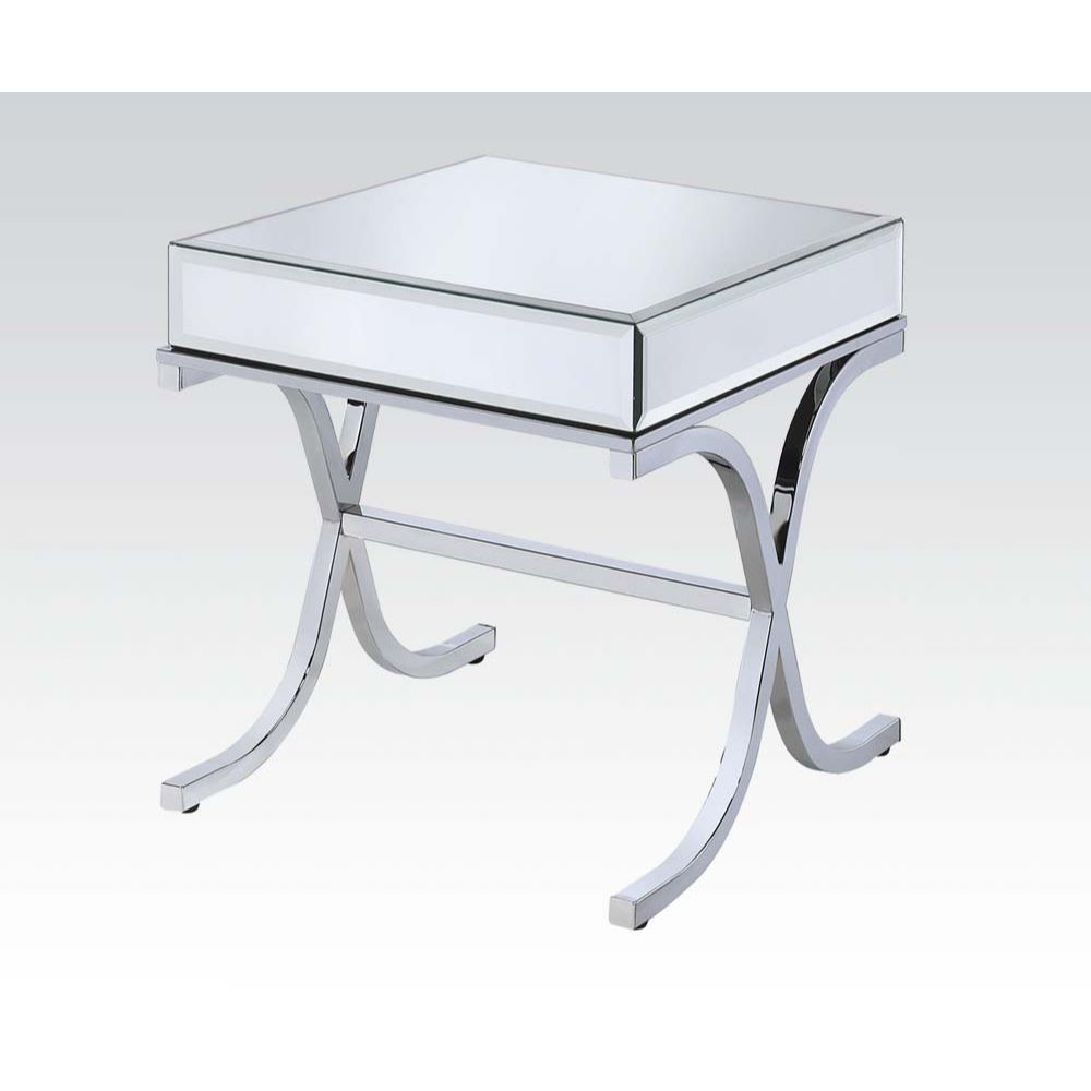 22" Silver And Clear Glass Square Mirrored End Table