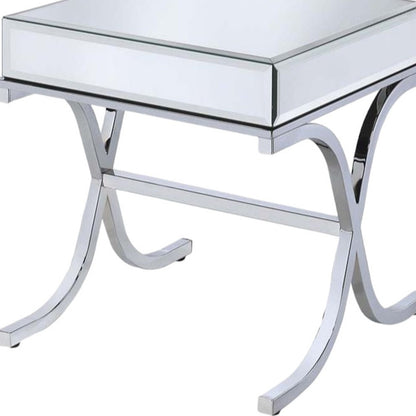 22" Silver And Clear Glass Square Mirrored End Table