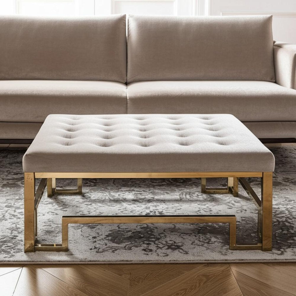 36" Champagne Polyester Tufted Cocktail Ottoman HomeRoots