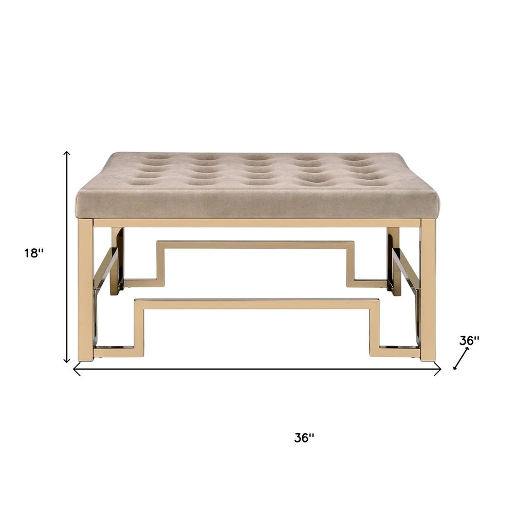 36" Champagne Polyester Tufted Cocktail Ottoman HomeRoots