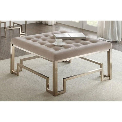 36" Champagne Polyester Tufted Cocktail Ottoman HomeRoots
