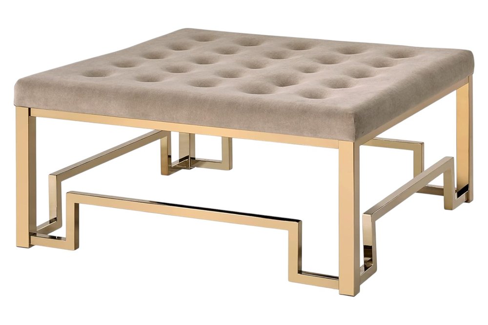 36" Champagne Polyester Tufted Cocktail Ottoman HomeRoots