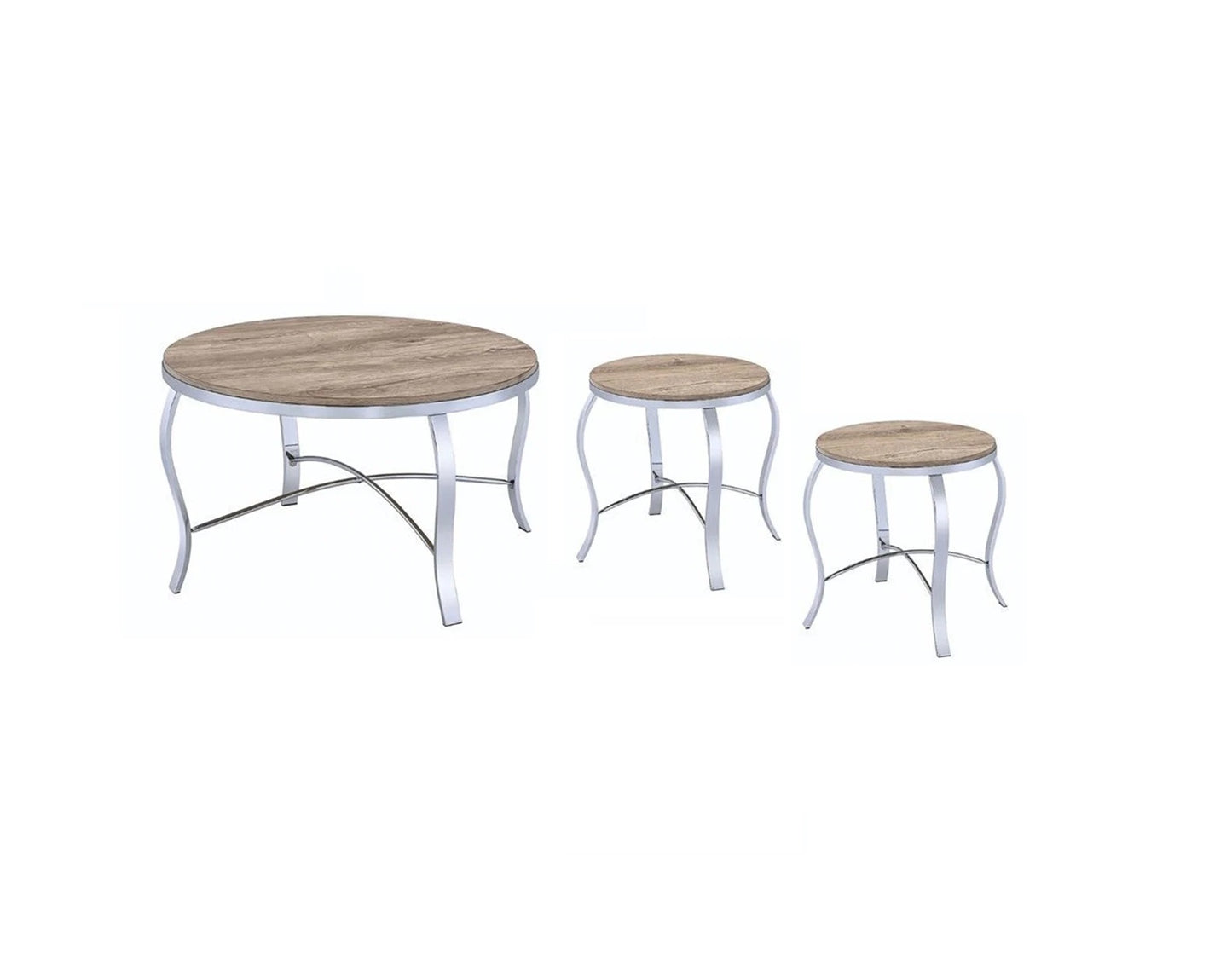 19" Chrome And Brown Round End Tables