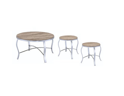 19" Chrome And Brown Round End Tables