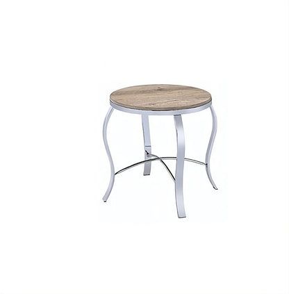 19" Chrome And Brown Round End Tables