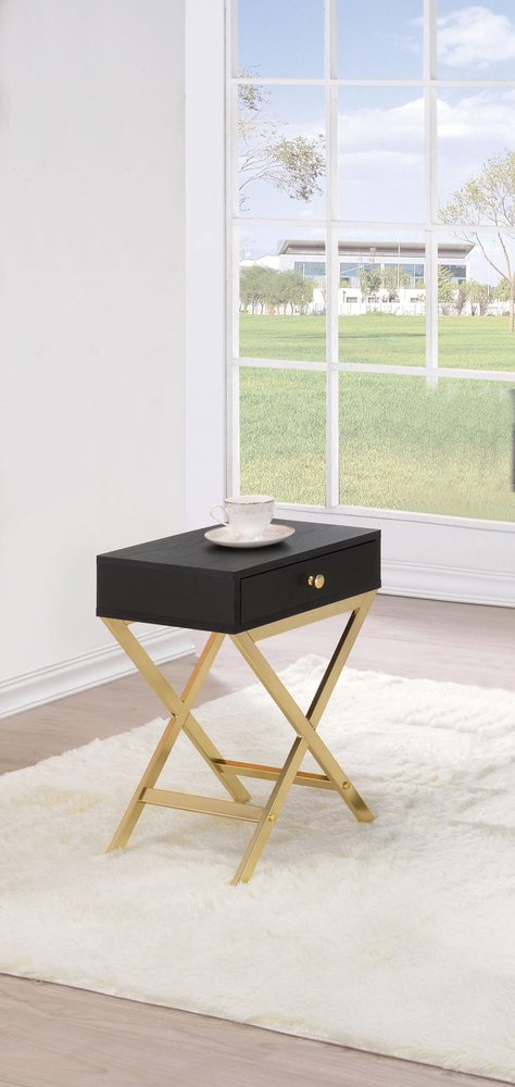 24" Gold And Black Solid Wood End Table With Drawer HomeRoots