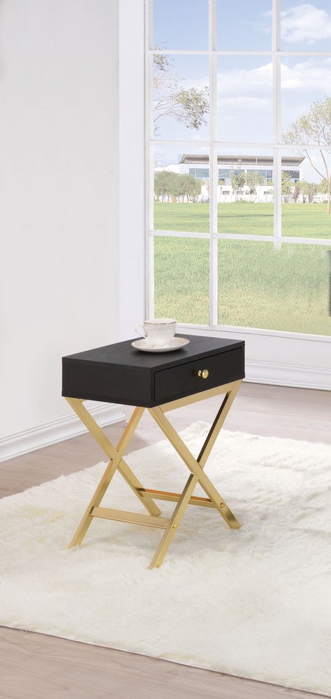 24" Gold And White Solid Wood End Table With Drawer HomeRoots