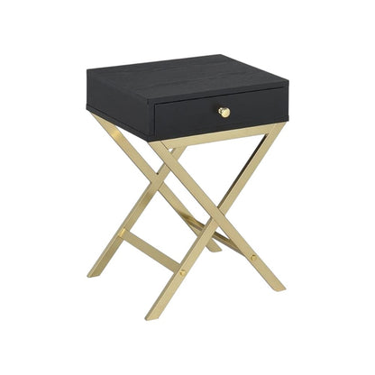 24" Gold And Black Solid Wood End Table With Drawer HomeRoots