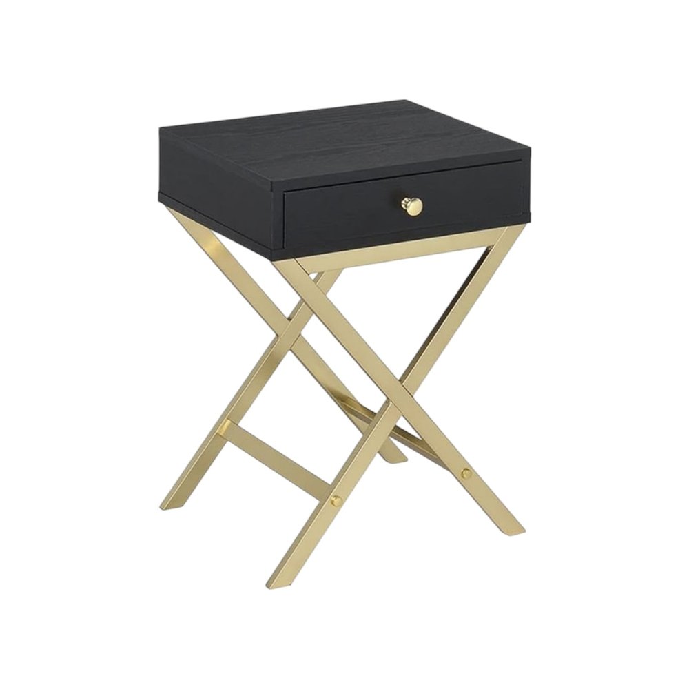 24" Gold And Black Solid Wood End Table With Drawer HomeRoots