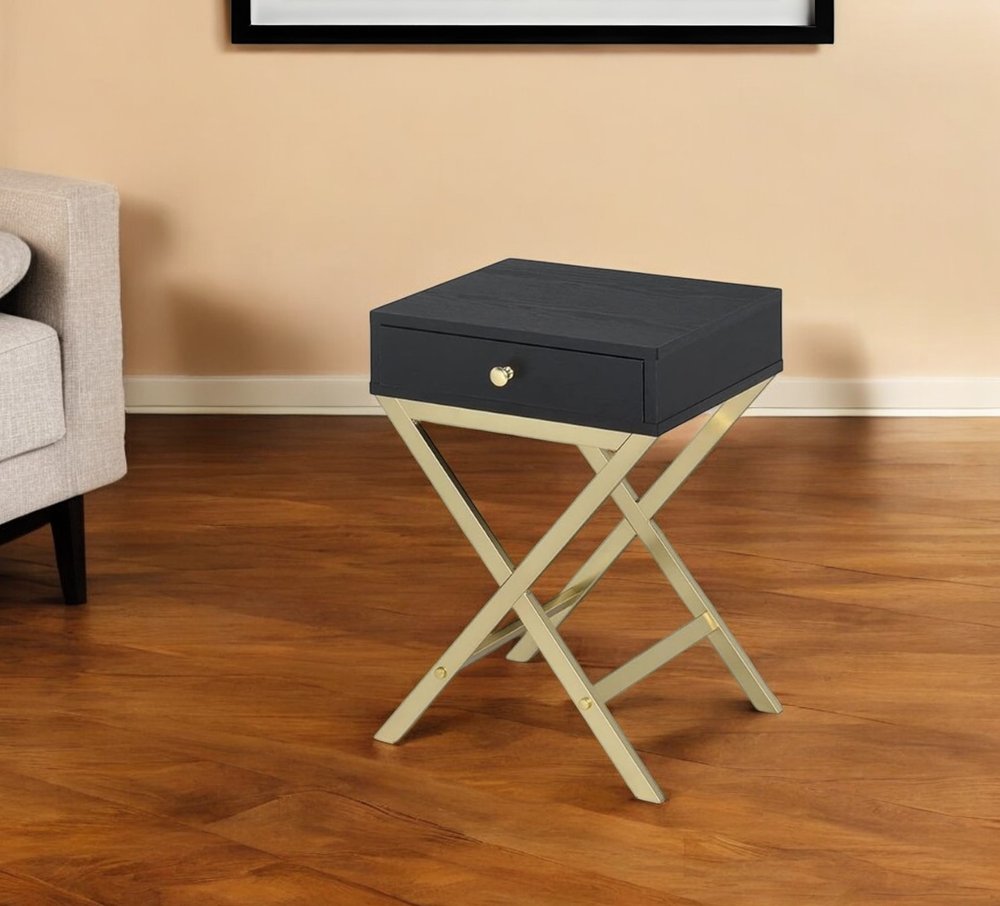 24" Gold And Black Solid Wood End Table With Drawer HomeRoots