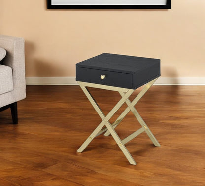 24" Gold And Black Solid Wood End Table With Drawer HomeRoots