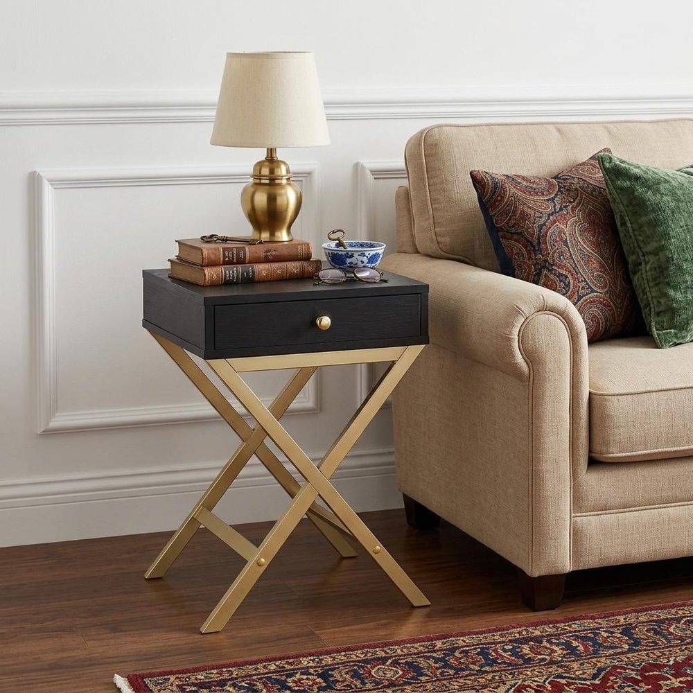 24" Gold And White Solid Wood End Table With Drawer HomeRoots