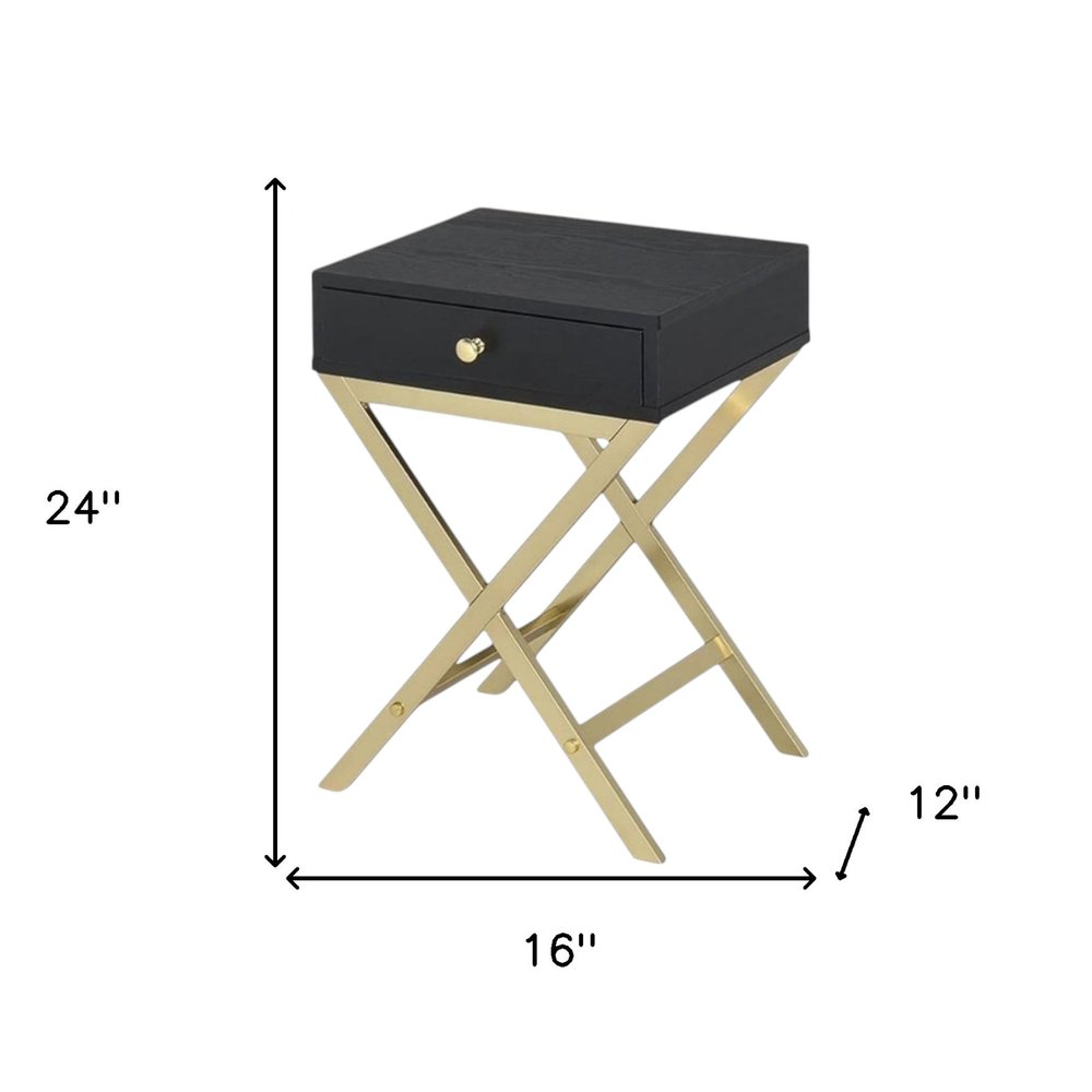 24" Gold And Black Solid Wood End Table With Drawer HomeRoots