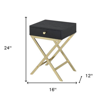 24" Gold And Black Solid Wood End Table With Drawer HomeRoots