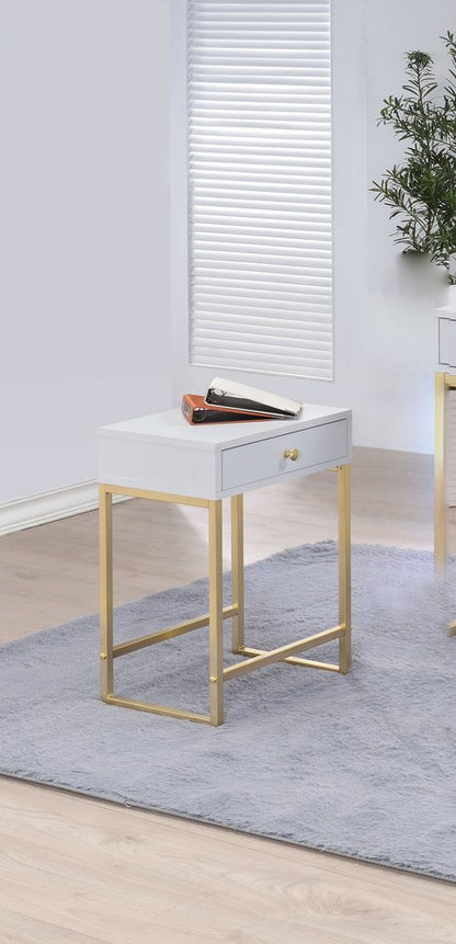 24" Gold And White Solid Wood End Table With Drawer HomeRoots