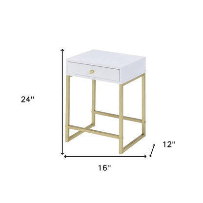 24" Gold And White Solid Wood End Table With Drawer HomeRoots