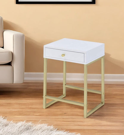 24" Gold And White Solid Wood End Table With Drawer HomeRoots