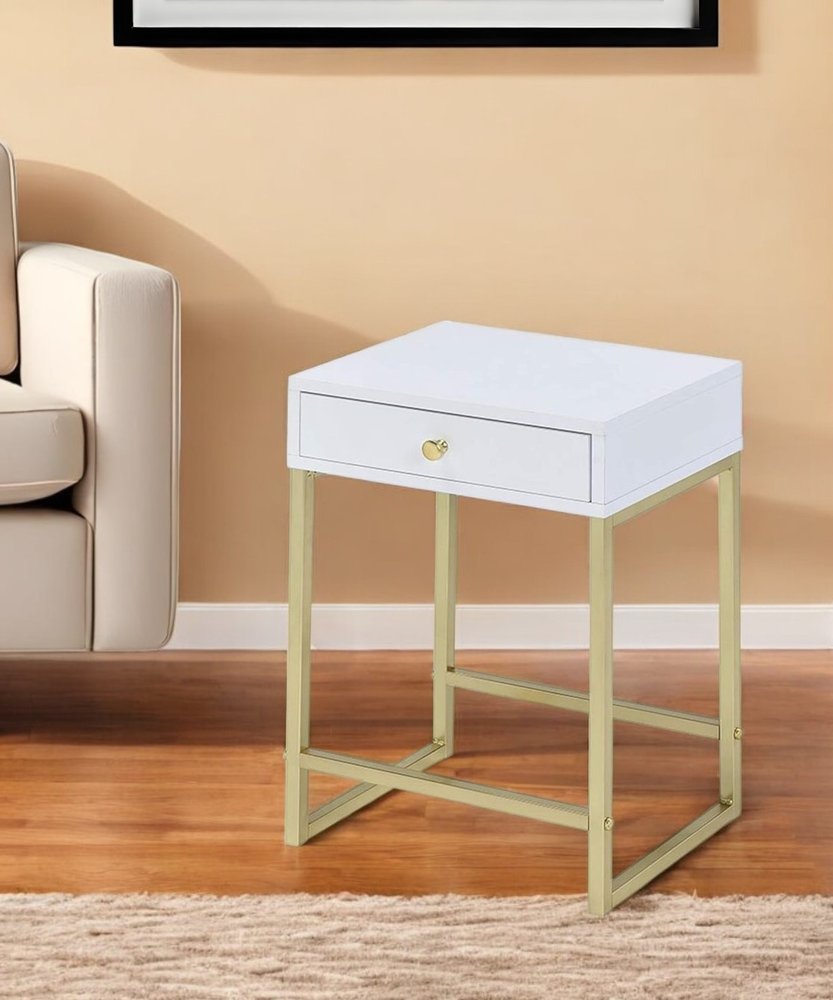 24" Gold And White Solid Wood End Table With Drawer HomeRoots