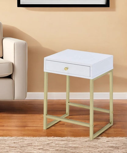 24" Gold And Black Solid Wood End Table With Drawer HomeRoots