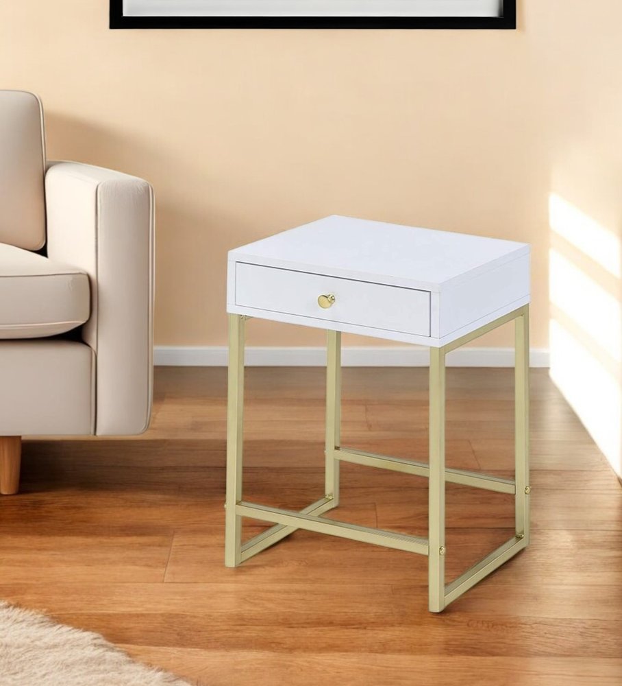 24" Gold And White Solid Wood End Table With Drawer HomeRoots