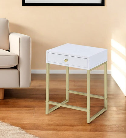 24" Gold And White Solid Wood End Table With Drawer HomeRoots