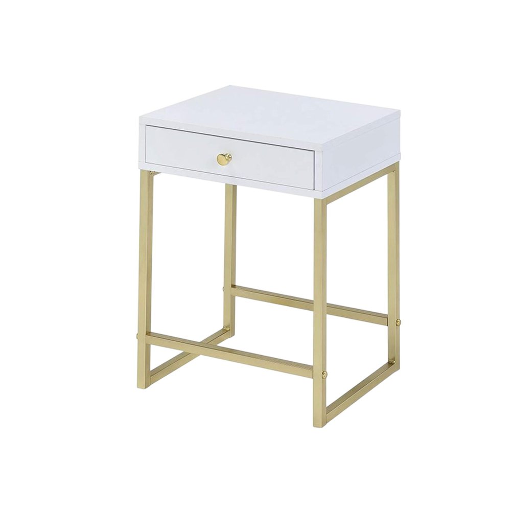 24" Gold And White Solid Wood End Table With Drawer HomeRoots