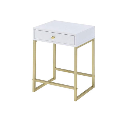 24" Gold And White Solid Wood End Table With Drawer HomeRoots