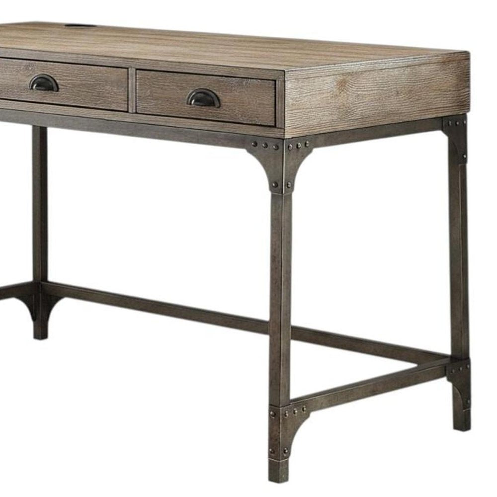 47" Natural and Gray Writing Desk With Three Drawers HomeRoots