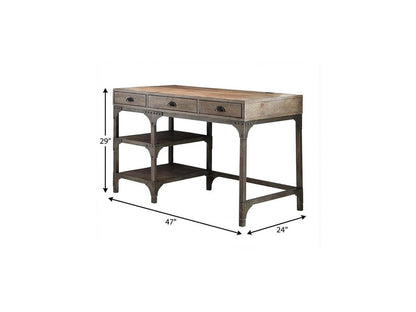47" Natural and Gray Writing Desk With Three Drawers HomeRoots