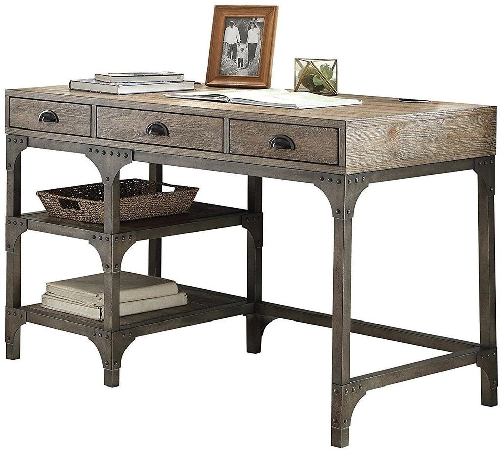 47" Natural and Gray Writing Desk With Three Drawers HomeRoots