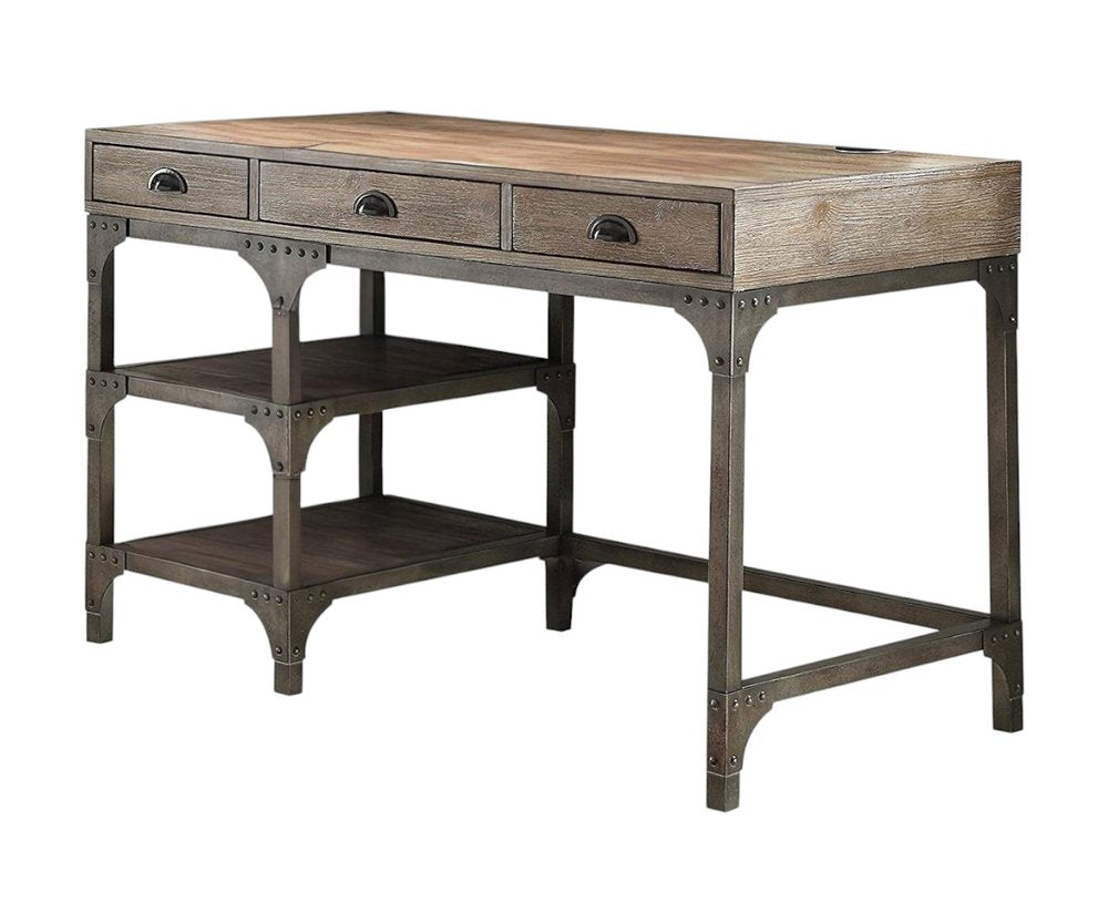 47" Natural and Gray Writing Desk With Three Drawers HomeRoots