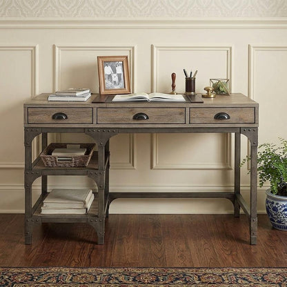 47" Natural and Gray Writing Desk With Three Drawers HomeRoots